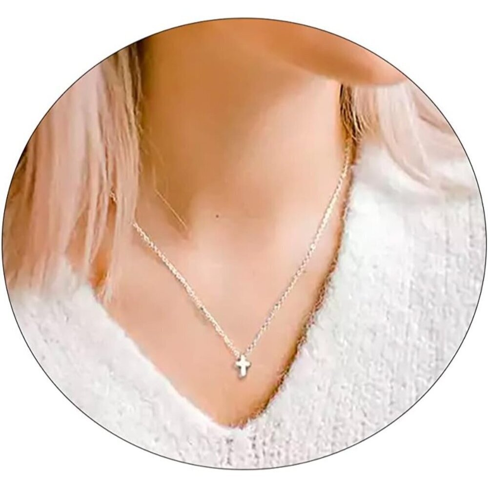 ⚡18K Gold Plated CZ Diamond Cross Necklace for Women Stainless Steel Faith